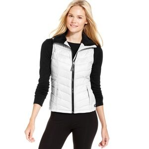 Calvin Klein Performance White Quilted Vest with Black Fur Lined Collar